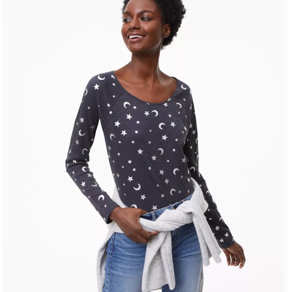 Loft Foil Moon & Star Textured Long Sleeve Tee